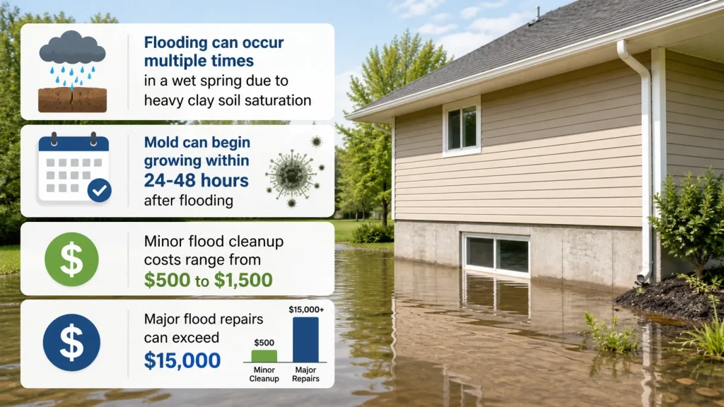 basement flooding in Kansas City - what can happen, repairs, clean up costs